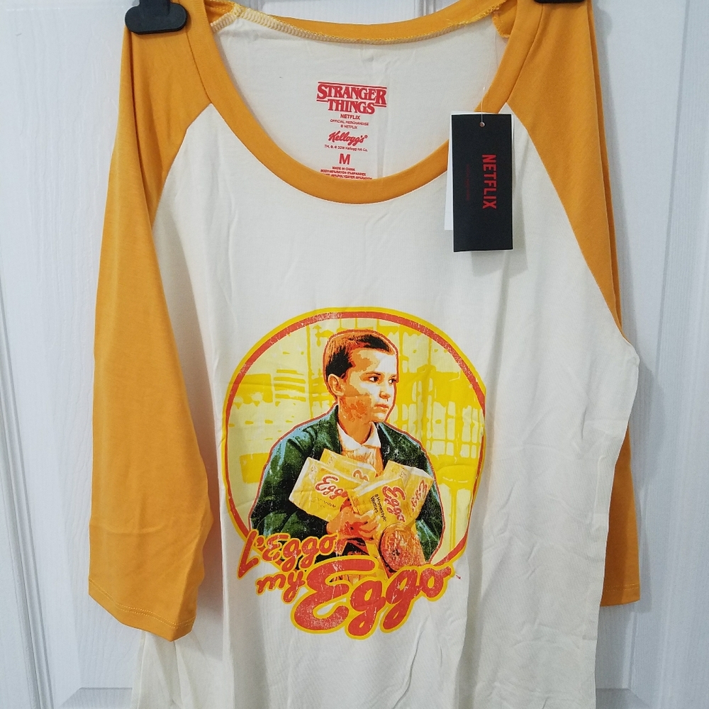 Netflix Stranger Things Eleven "Leggo My Eggo" Raglan Shirt - Medium BNWT